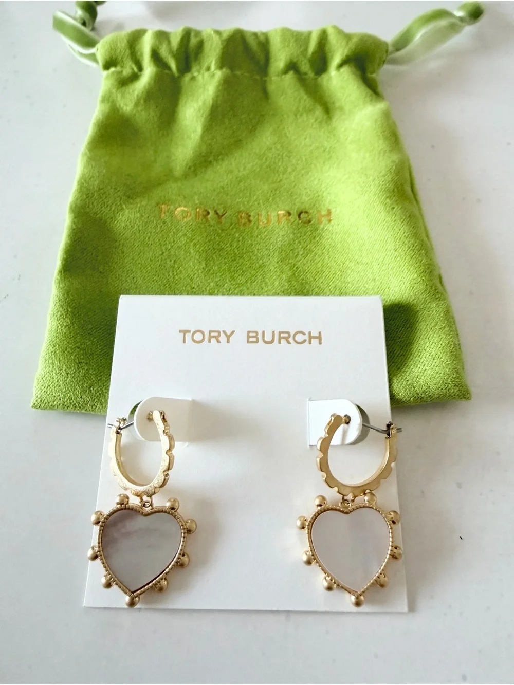 Tory Burch Roxanne Mother of Pearl Heart Earrings